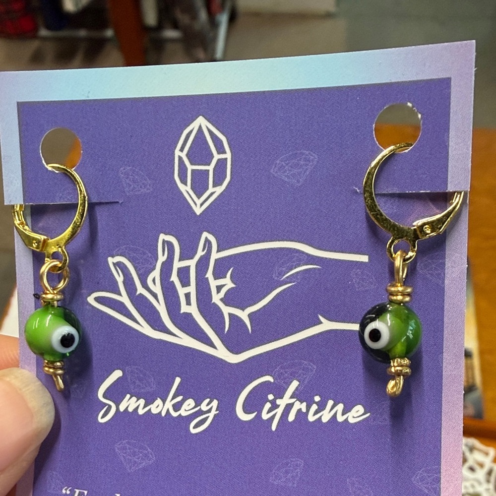 Green Evil Eye Bead Hoop Earrings